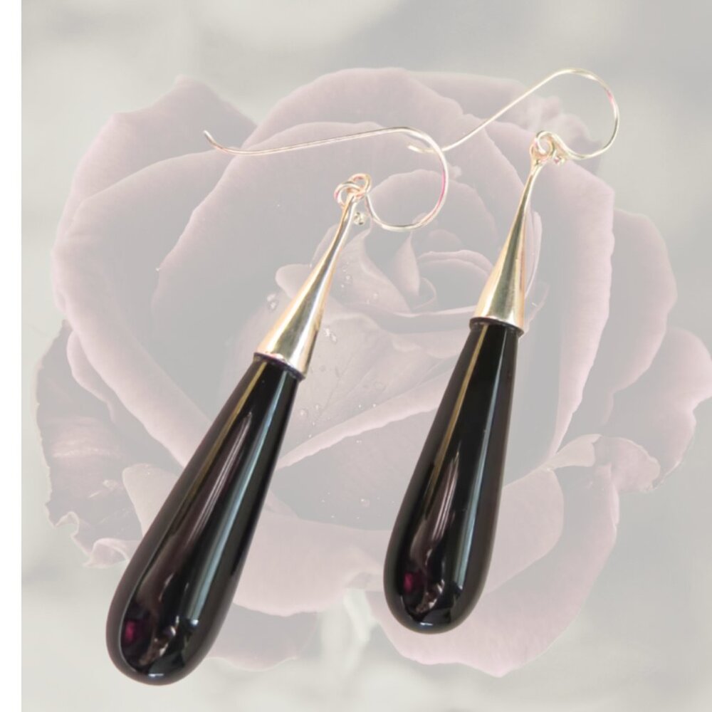 Art Deco Style! Black Onyx Drop Earrings, Artisan-made, Made in USA, NWOT